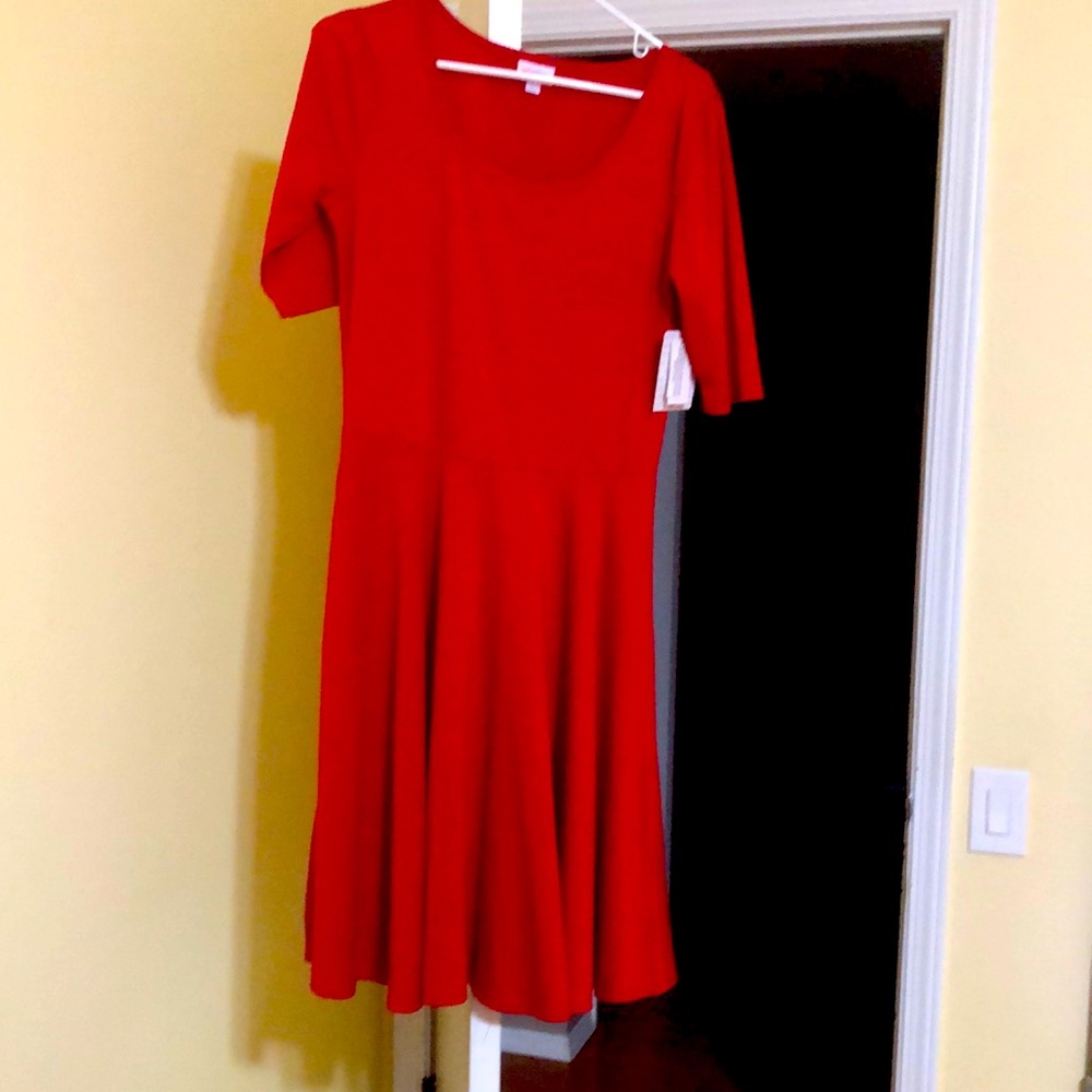LuLaRoe Nicole Dress Solid Red Large Brand New